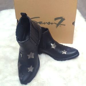 SEVEN 7 Rockstar Faux Leather Block Heel Ankle Boots